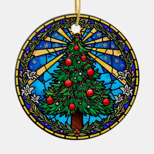 Glas-in-lood Boomkrans Keramisch Ornament (Voorkant)