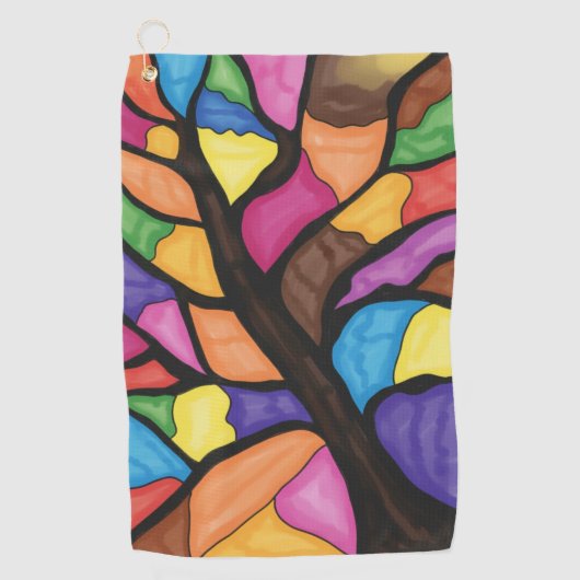 Glas-in-lood boomkunst golfhanddoek (Voorkant)