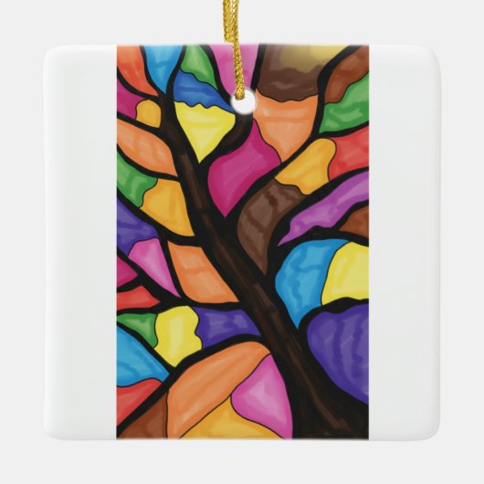Glas-in-lood-boomkunst keramisch ornament (Voorkant)