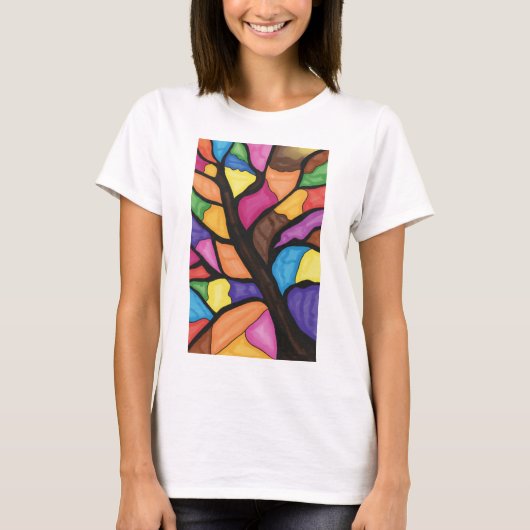 Glas-in-lood boomkunst t-shirt (Voorkant)