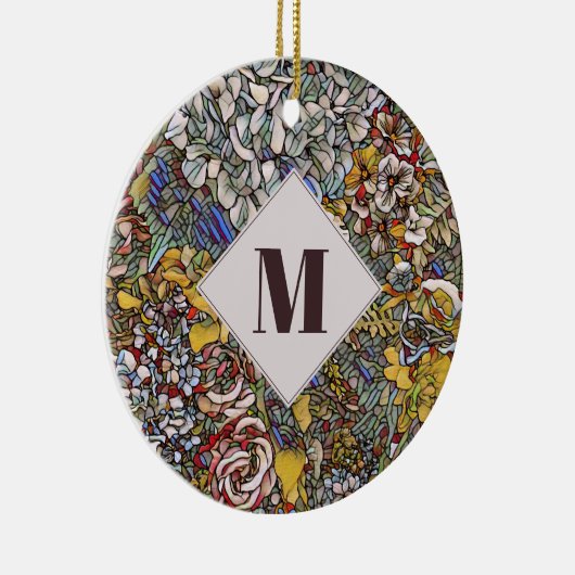 Glas in lood Botanisch Floraal Monogram Keramisch Ornament (Rechts)