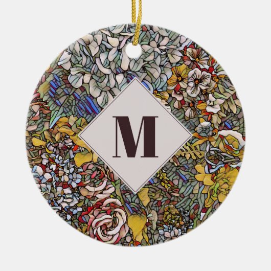 Glas in lood Botanisch Floraal Monogram Keramisch Ornament (Voorkant)