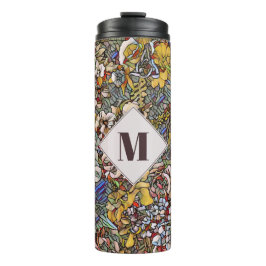 Glas in lood Botanisch Floraal Monogram Thermosbeker