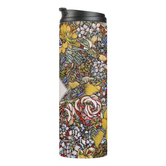 Glas in lood Botanisch Floraal Monogram Thermosbeker (Geroteerd rechts)