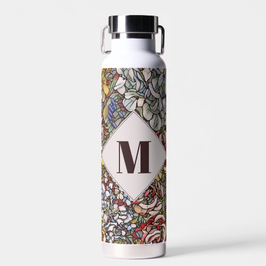 Glas in lood Botanisch Floraal Monogram Waterfles (Voorkant)