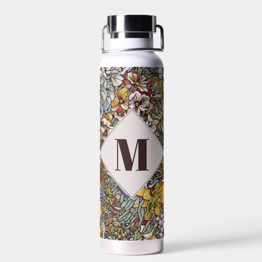Glas in lood Botanisch Floraal Monogram Waterfles (Achterkant)