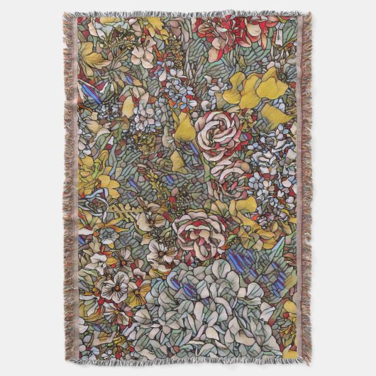 Glas in lood Botanische Bloemen Deken (Voorkant Verticaal)