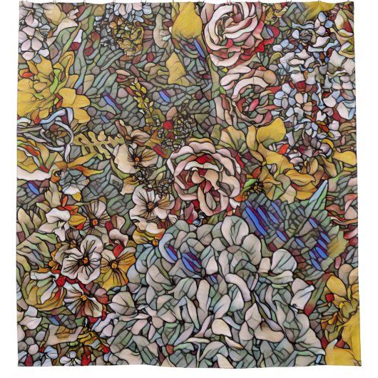 Glas in lood Botanische Bloemen Douchegordijn (Voorkant)