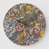 Glas in lood Botanische Bloemen Grote Klok (Voorkant)