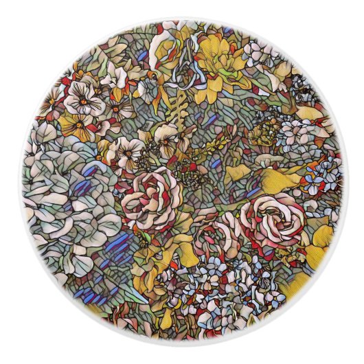 Glas in lood Botanische Bloemen Keramische Knop (Voorkant)