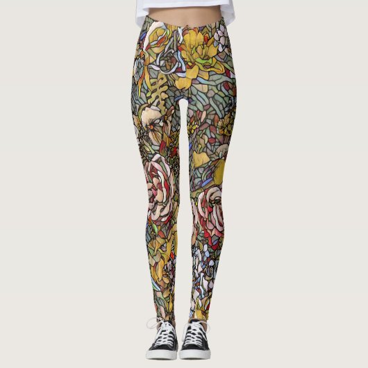 Glas in lood Botanische Bloemen Leggings (Voorkant)