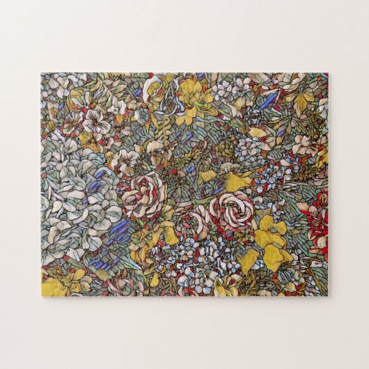 Glas in lood Botanische Bloemen Legpuzzel (Horizontaal)