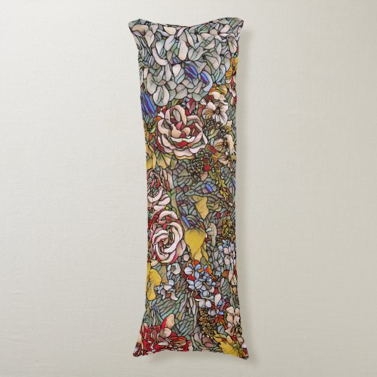 Glas in lood Botanische Bloemen Lichaamskussen (Voorkant Verticaal)
