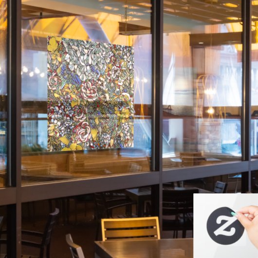 Glas in lood Botanische Bloemen Raamsticker (Restaurant Raam)