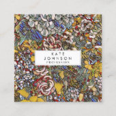 Glas in lood Botanische Bloemen Vierkante Visitekaartje (Voorkant)