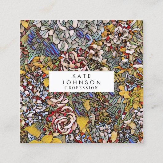 Glas in lood Botanische Bloemen Vierkante Visitekaartje (Voorkant)