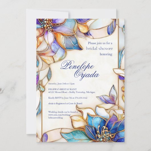 Glas in lood bruidsdouche uitnodiging (Voorkant)