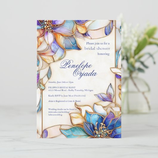 Glas in lood bruidsdouche uitnodiging (Staand voorkant)