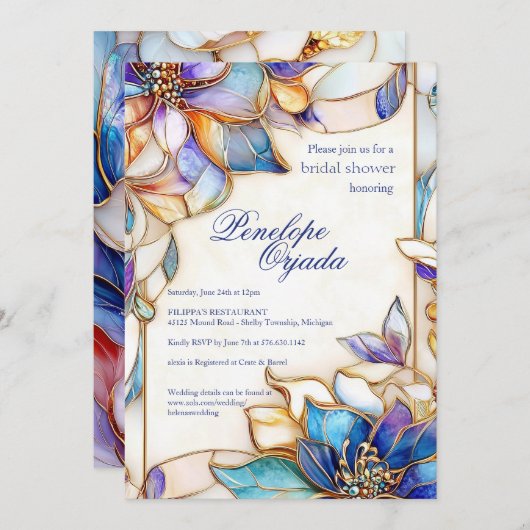 Glas in lood bruidsdouche uitnodiging (Voorkant / Achterkant)