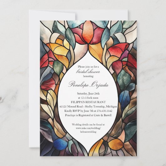 Glas in lood bruidsdouche uitnodiging | artistiek (Voorkant)