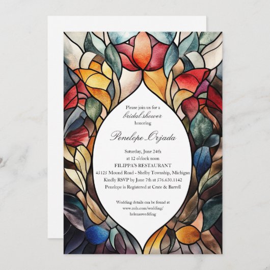 Glas in lood bruidsdouche uitnodiging | artistiek (Voorkant / Achterkant)