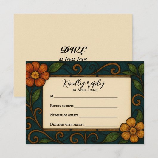 Glas in lood bruiloft RSVP Kaart (Voorkant / Achterkant)