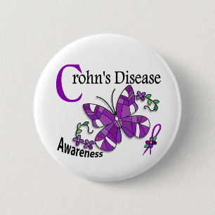 Glas in lood Butterfly 2 de ziekte van Crohn Ronde Button 5,7 Cm