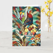 Glas in lood Butterfly Art Kaart (Gele Bloem)