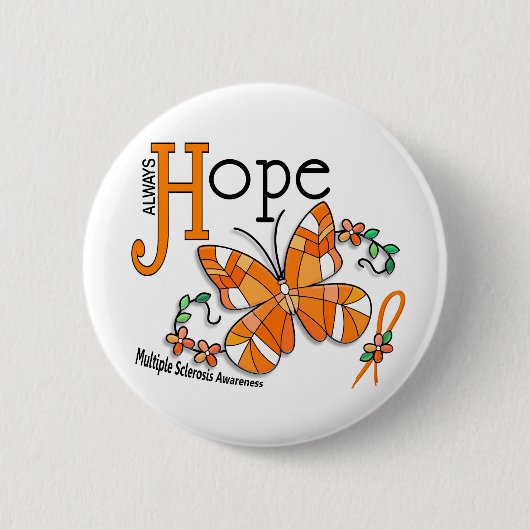 Glas in lood Butterfly Multiple Sclerosis Ronde Button 5,7 Cm (Voorkant)