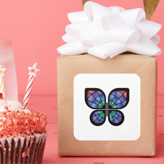 Glas in lood Butterfly Vierkante Sticker (Feest)
