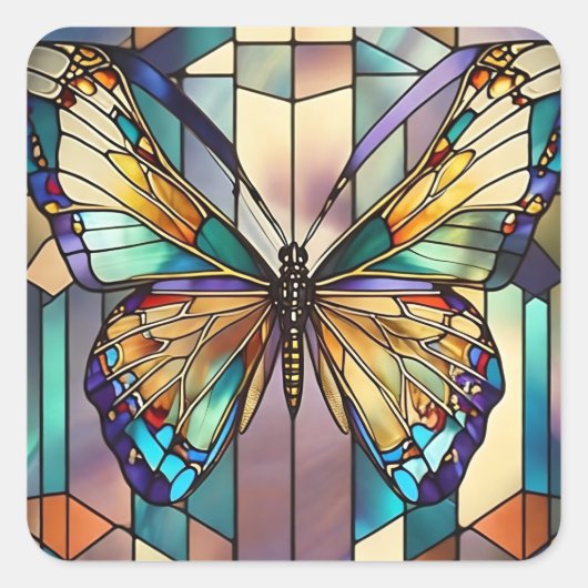 Glas in lood Butterfly Vierkante Sticker (Voorkant)
