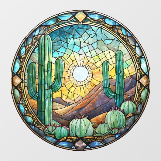 Glas in lood Cactus woestijnscène Raamsticker (Vel)