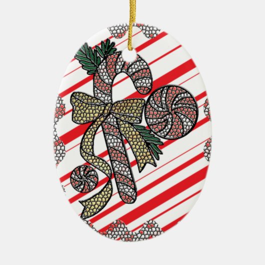Glas in lood Candy Cane Keramisch Ornament (Voorkant)