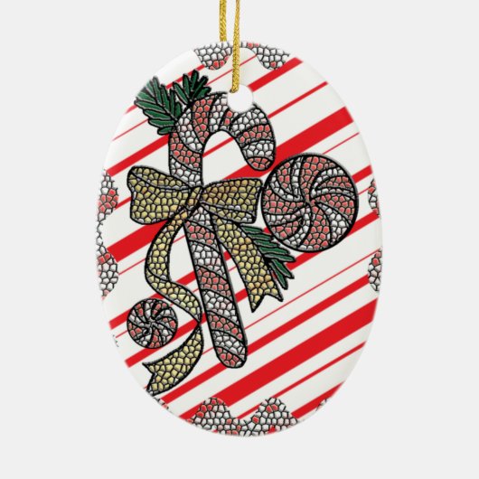 Glas in lood Candy Cane Keramisch Ornament (Achterkant)