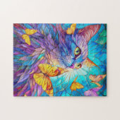 Glas in lood Cat 730 blauwgele vlinders Legpuzzel (Horizontaal)