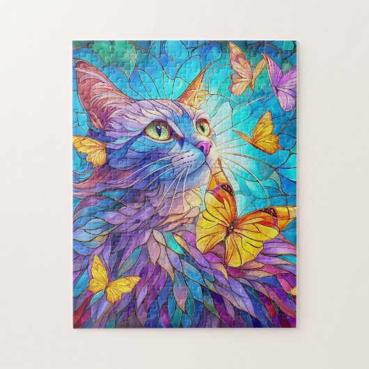 Glas in lood Cat 730 blauwgele vlinders Legpuzzel (Verticaal)