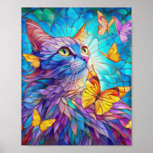 Glas in lood Cat 730 blauwgele vlinders Poster