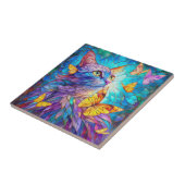 Glas in lood Cat 730 blauwgele vlinders Tegeltje (Zijkant)