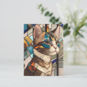 Glas in lood Cat Illustratie Briefkaart (Staand voorkant)