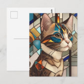 Glas in lood Cat Illustratie Briefkaart (Voorkant / Achterkant)