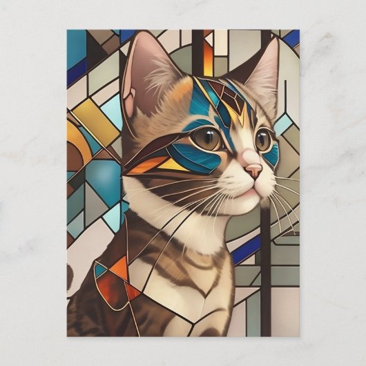 Glas in lood Cat Illustratie Briefkaart (Voorkant)