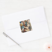 Glas in lood Cat Illustratie Vierkante Sticker (Envelop)
