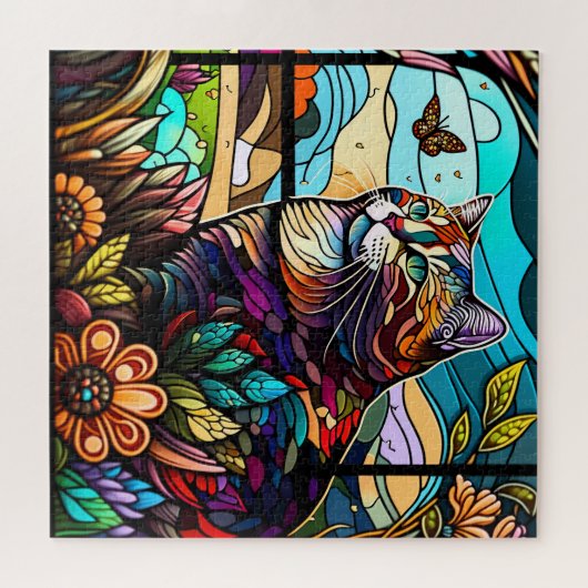 Glas in lood Cat Legpuzzel (Horizontaal)