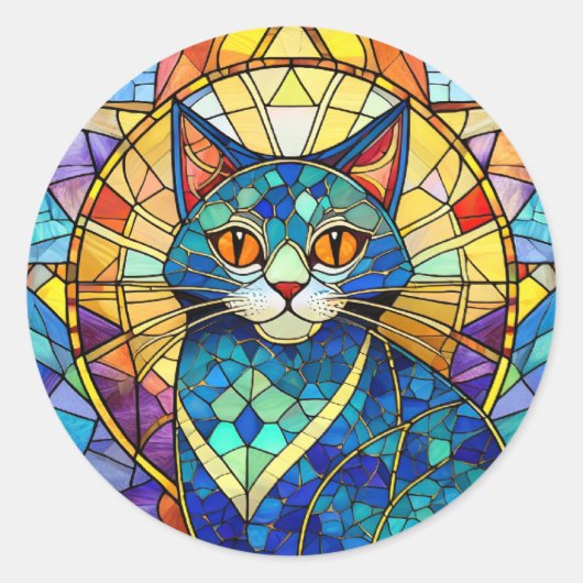 Glas in lood Cat Ronde Sticker (Voorkant)
