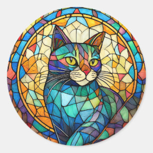 Glas in lood Cat Ronde Sticker
