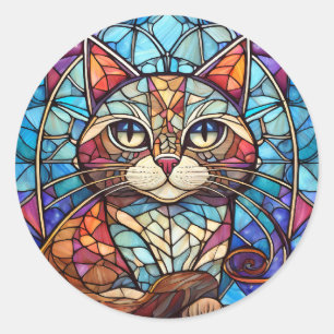 Glas in lood Cat Ronde Sticker