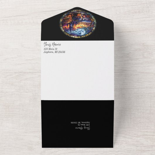 Glas in lood Cauldron All In One Uitnodiging (Buitenkant)