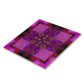 Glas in lood Celtic Cross in roze en Paarse kleure Tegeltje (Zijkant)