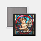 Glas in lood Cherub Magnet: Liefde is geduldig, vr Magneet (Voorkant / Achterkant)