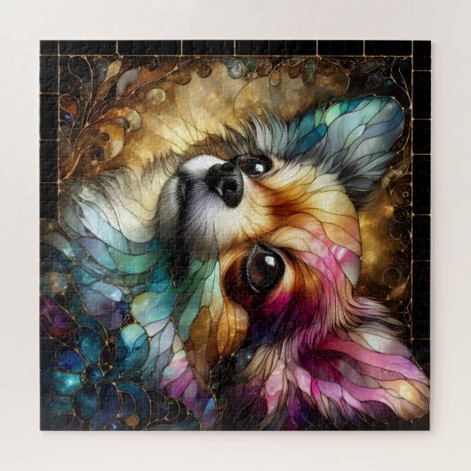 Glas in lood chihuahua hond levendig abstract legpuzzel (Horizontaal)